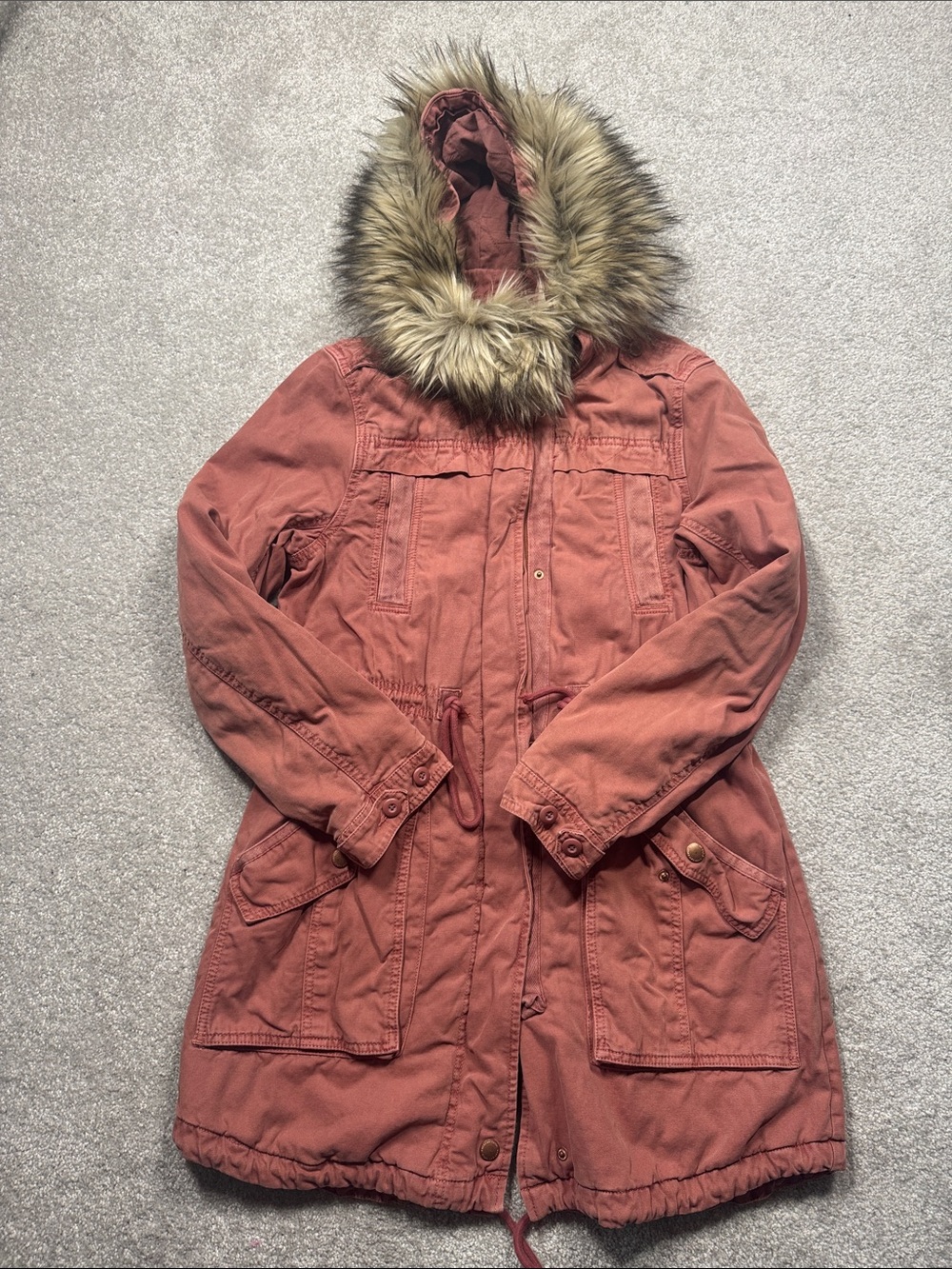 AMERICAN EAGLE PARKA FAUX FUR TRIMMED HOOD COAT JACKET SIZE S RUST